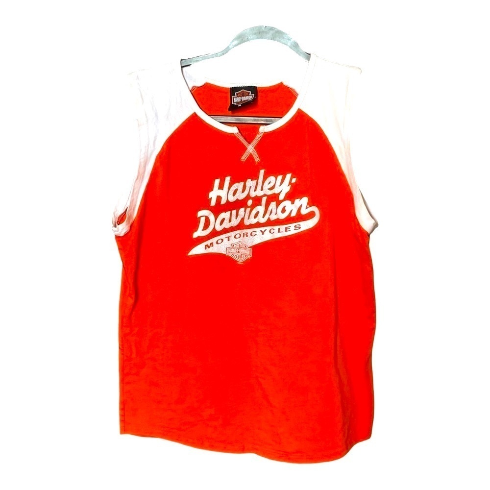 HARLEY-DAVIDSON Motorcycles Vest T-Shirt Vintage Orange White Cotton Size XL